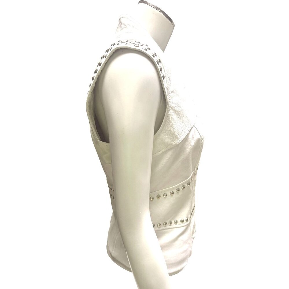 Bebe Small White Danica Studded Leather Zip Vest Y2K Moto Glamcore Clubwear Chic - Picture 3 of 13